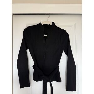 nara camicie Black wool cardigan with belt Tie Size 0 XS Minimalist Classic